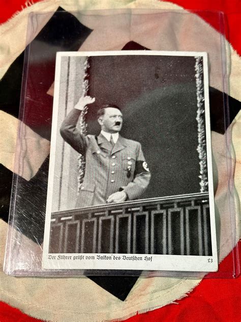 Ww2 German Postcard With Stamp Of Adolf Hitler Saluting From Balcony