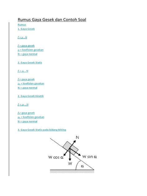 Rumus Gaya Gesek Dan Contoh Soal Pdf