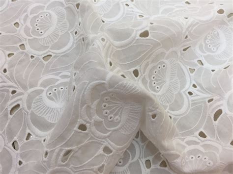 White Cotton Eyelet Lace Fabric With Florals Scalloped Etsy