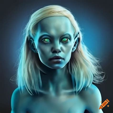 Alien Girl With Blond Hair And Blue Skin Humanoid Cyclops On Craiyon