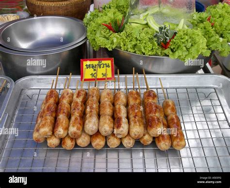 Grilled Sausages On Thai Market In Thailand Stock Photo Alamy