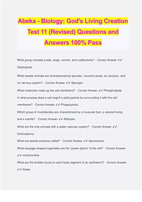 Abeka Biology God S Living Creation Test Revised Questions And