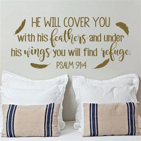 PSALM 91 4 He Will Cover You With His Feathers Bible Verse Etsy