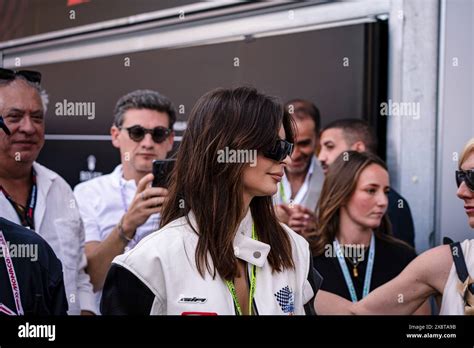 International Supermodel Emily Ratajkowski Seen During The Pit Lane