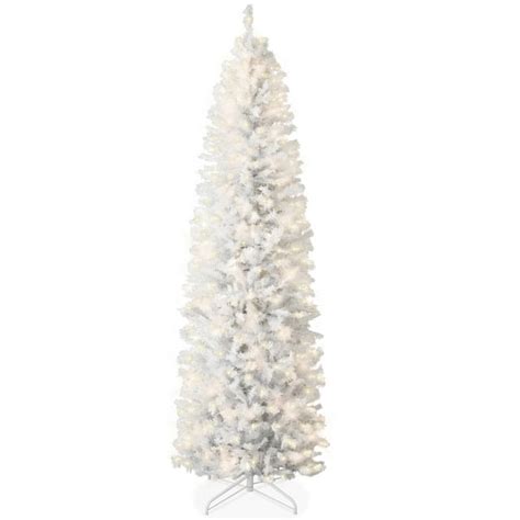 Best Choice Products 12ft Pre Lit White Pencil Christmas Tree W Foldable Base 900 Incandescent