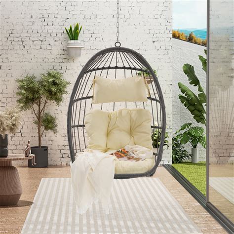 Patio Egg Rattan Hanging Chair Without Stand Indoor Outdoor Wicker