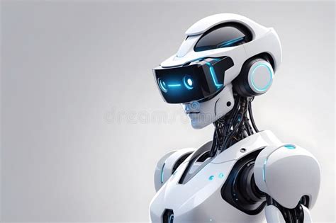 A Modern Robot With Vr Headset With An Isolated Background Stock