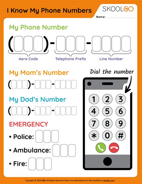 I Know My Phone Numbers Free Worksheet SKOOLGO