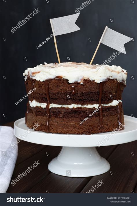 Naked Chocolate Cake White Cream Chocolate Stock Photo Shutterstock