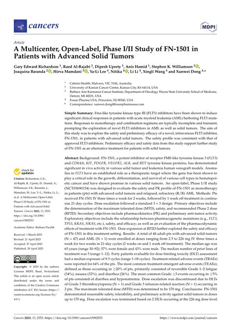 PDF A Multicenter Open Label Phase I II Study Of FN 1501 In