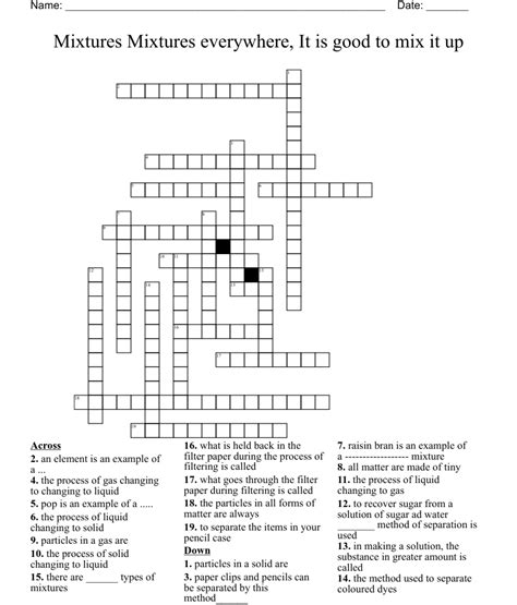 Mixtures Mixtures Everywhere It Is Good To Mix It Up Crossword WordMint