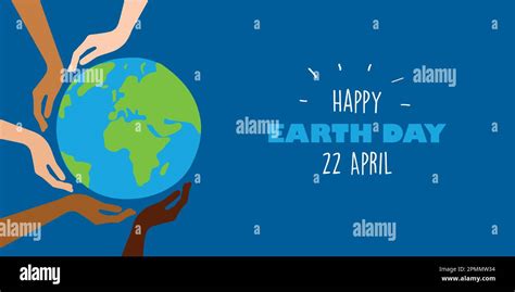 Happy Earth Day Planet In The Middle Of Human Hands With Different Skin