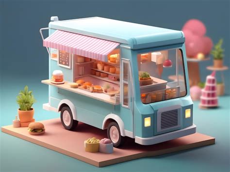 Premium Ai Image Tiny Cute Isometric D Render Food Truck