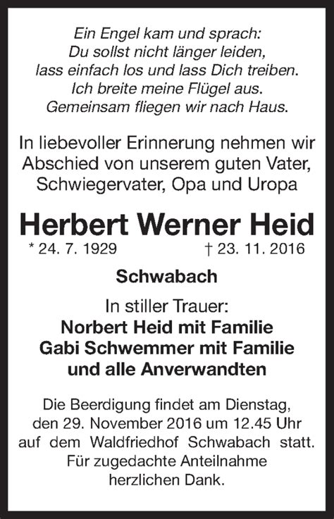 Traueranzeigen Von Herbert Werner Heid Trauer Nn De