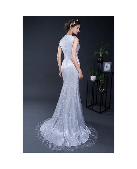 Elegant Mermaid Beaded Long Grey Evening Dress Cy0286 105