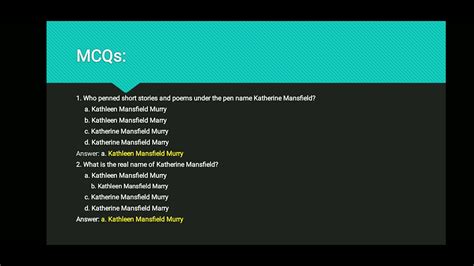 MCQs On Katherine Mansfield S The Doll S House YouTube