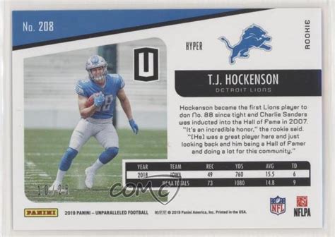 2019 Panini Unparalleled Rookie Hyper 25 TJ Hockenson 208 Rookie RC