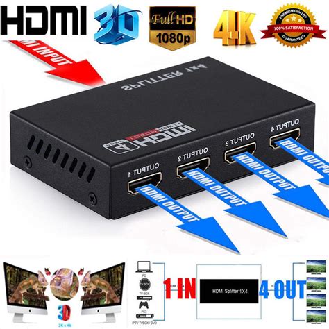 1 In 4 Out Full HD HDMI Splitter 1X4 4 Port Hub Repeater Amplifier V1 4