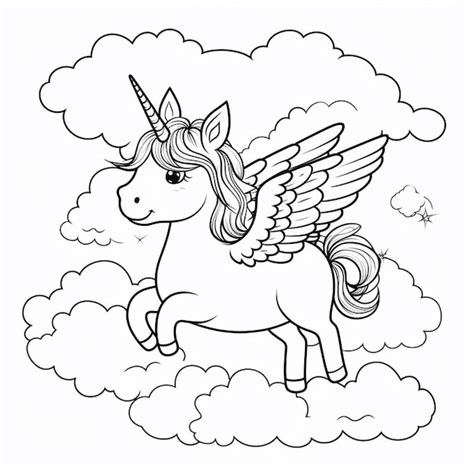 Premium Photo A Coloring Page Of A Unicorn With Wings Flying Through