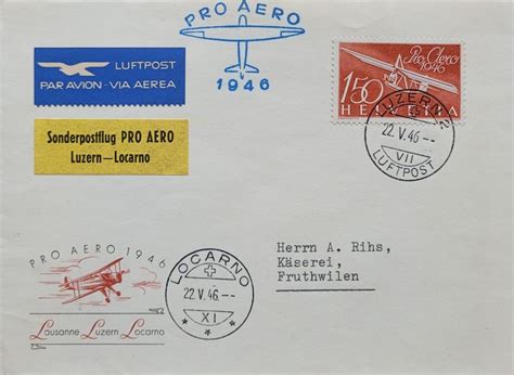 Luftpost Brief Pro Aero 1946 Luzern 2 Locarno Frutwilen Kaufen Auf