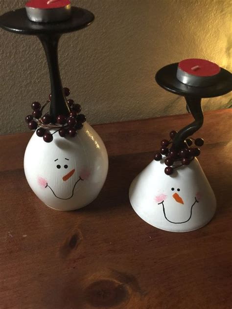 Snowman Wine Glass Candle Holder Set Candle Holder Centerpiece Painted Wine Glasses Snowman