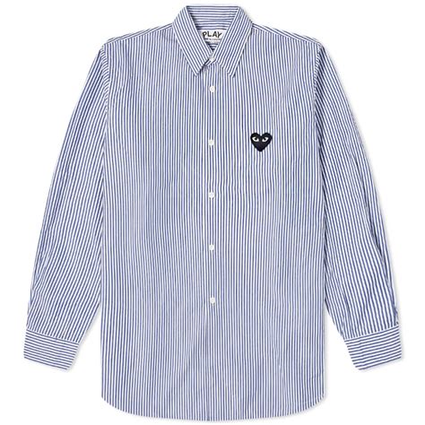 Comme Des Garcons Play Black Heart Stripe Shirt Navy And White End Au