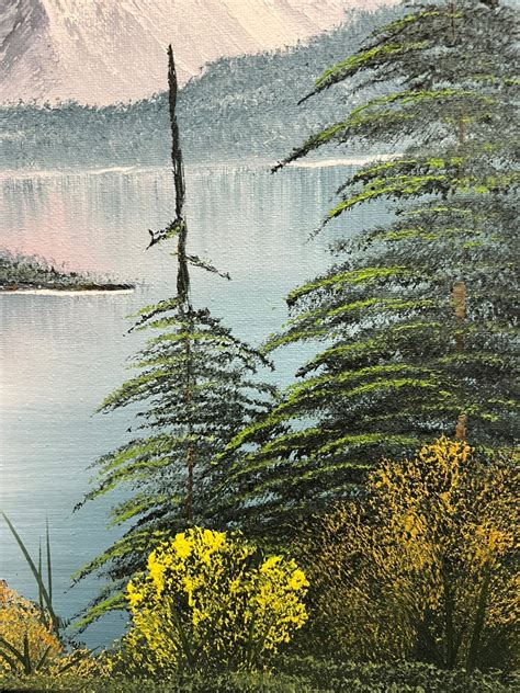 Bob Ross Style Original Landscape Oil Painting Lake By Mountain X