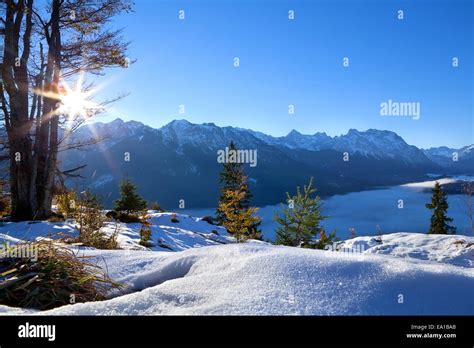 Sunrise Over Winter Alps Bavaria Germany Stock Photo Alamy