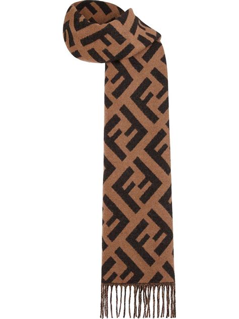 Fendi Jacquard Knit Ff Logo Scarf In Brown Lyst