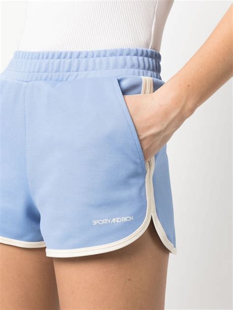 Sporty Rich Logo Print Detail Mini Shorts Blue FARFETCH