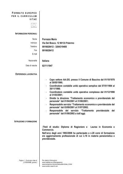 Mario Porrazzo CURRICULUM VITAE Provincia Di Palermo