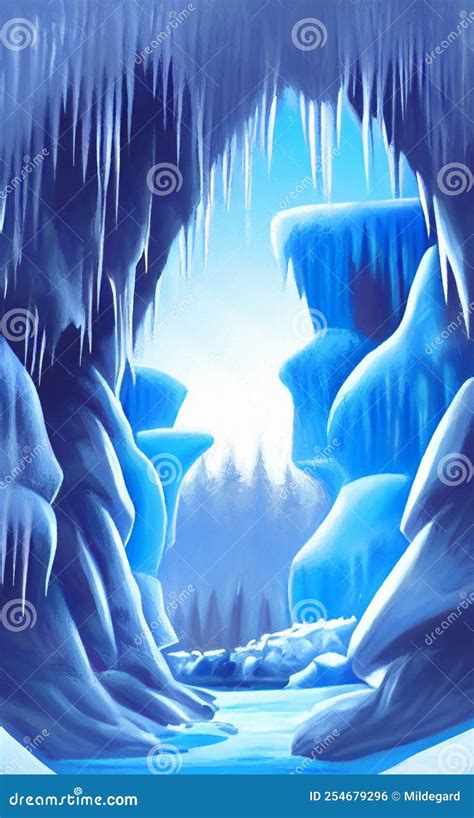 Ice Cave Entrance Fantasy Landscape Stock Illustration Illustration