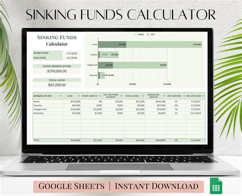 Sinking Funds Calculator Spreadsheet Green For Google Etsy