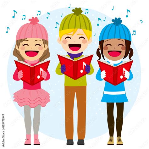 Flat Color Style Illustration Of Kids Singing Christmas Carols Stock