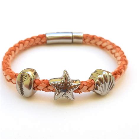 Pulseira Buzios Concha Estrela Do Mar Couro Salm O Prata Elo