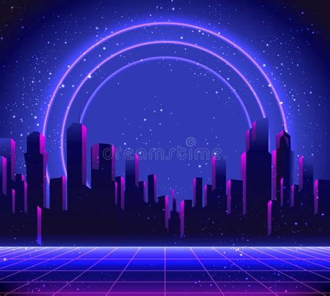 Retro Futurism Vector Futuristic Synth Wave Illustration 80s Retro