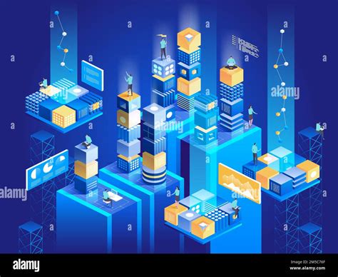 Technology Isometric Concept Digital Blocks Connection With Each Other