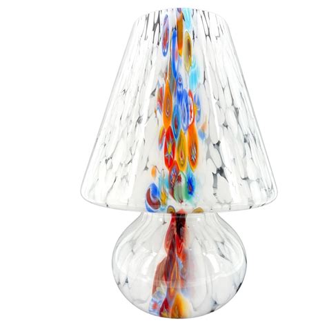 Murano Glass Hand Blown White Color Murrine Band Table Lamp For Sale At