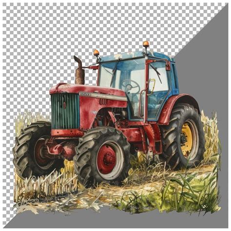 Premium Psd Red Tractor In Fields Transparent Background
