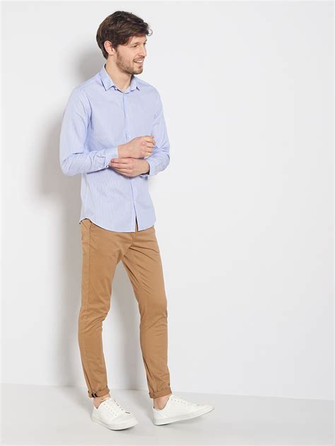 Chemise rayée en popeline blanc bleu Kiabi 18 00