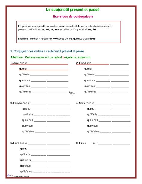 Le subjonctif Exercices et corrig Ã 2 Le subjonctif présent et passé