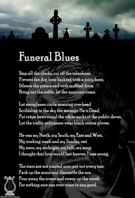 Funeral blues by Wystan Hugh Auden | Funeral blues, Funeral poems ...