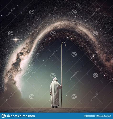 Muslim Person Holding Staff In Universe Illustration Stock