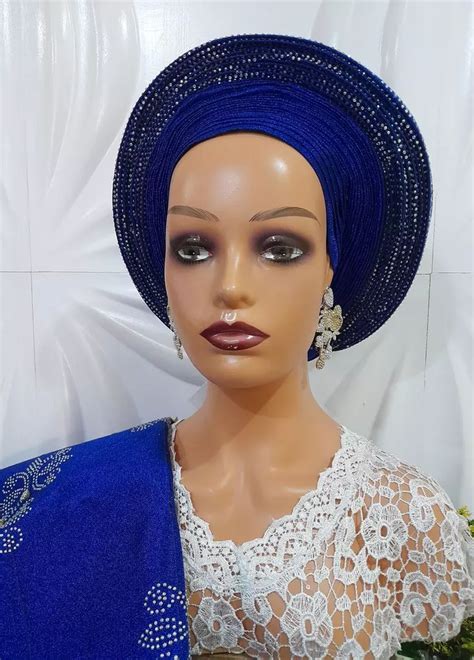 Royal Blue Gele And Ipele Gele Pre Styled Head Wrap Gele Nigerian