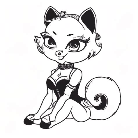 Kitty Cat Anthropomorphisiert Pelzig Schönes Heißes Pinup Mädchen Einfache Kontur Cosplay