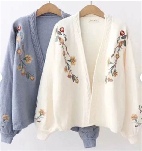 Floral Embroidered Cardigan Flower Knitted Cardigan Etsy