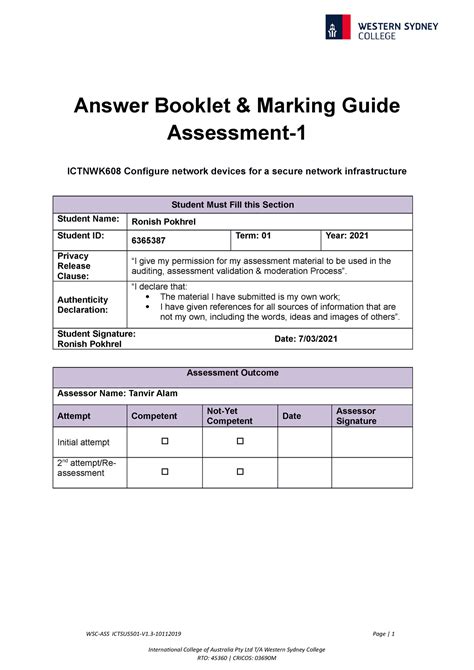 Ictnwk Task Answer Booklet And Marking Guide Answer Booklet