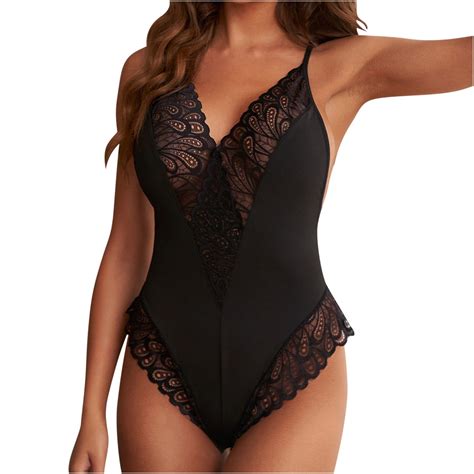 Wreesh Womens Lingerie Bodysuit Teddy Lingeries Lace Fashion Color Mesh