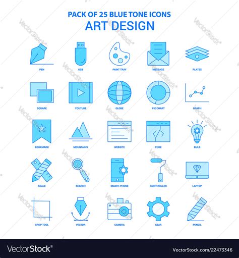 Art Design Blue Tone Icon Pack Sets Vector Image