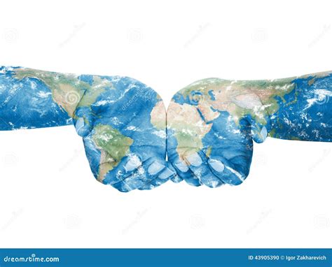 Map Painted On Handsconcept Of Having The World In Our Hands Stock